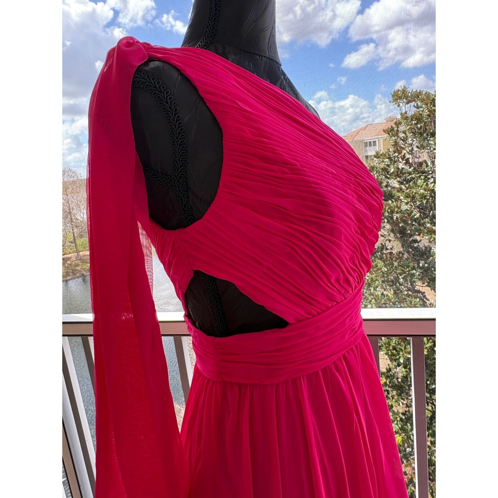Mac Duggal Pink One‎ Shoulder Pleated Cutout Chiffon Gown Dress Size